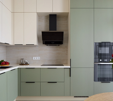 Кухня с фасадами с эффектом плиссировки